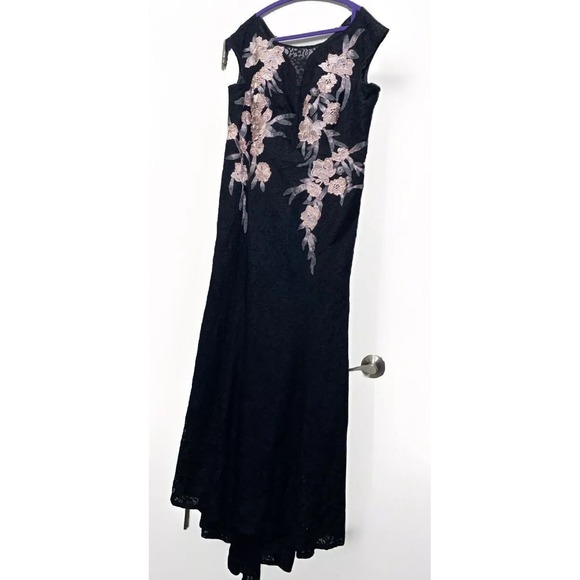 No Brand Black Light Pink Lace Floral Embroidered Decals Dress Formal Wedding - Picture 1 of 13